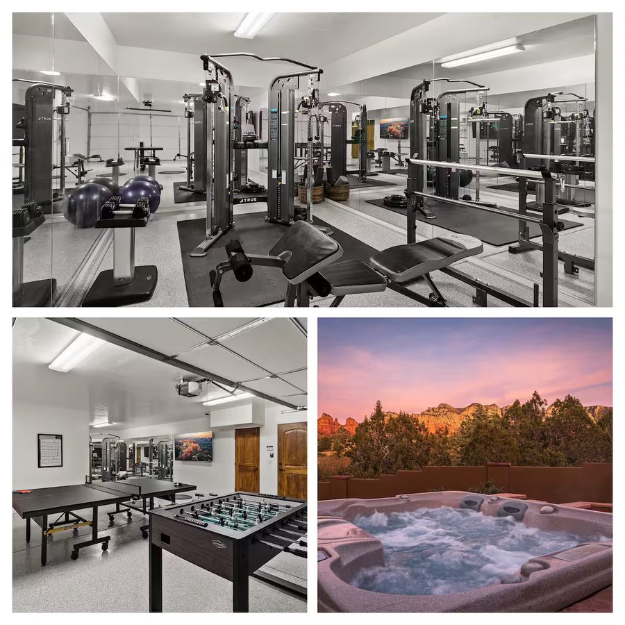 Gym, game room and hot tub